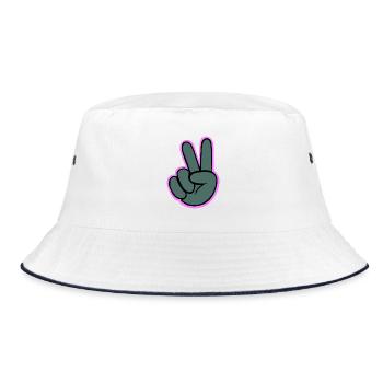 Peacezeichen Hand mit Pink Outline - Bucket Hat - Weiß/Navy - Vorne