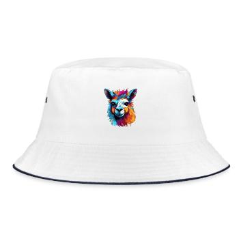 Bunter Llama Popart Muster - Bucket Hat - Weiß/Navy - Vorne