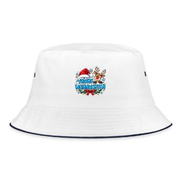 Frohe Weihnachten Süßes Rentier und Bommelmütze - Bucket Hat - Weiß/Navy - Vorne
