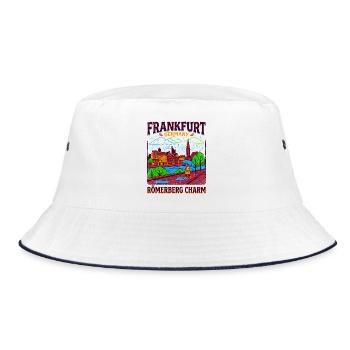 Frankfurt Germany City Skyline Römerberg Charm - Bucket Hat - Weiß/Navy - Vorne