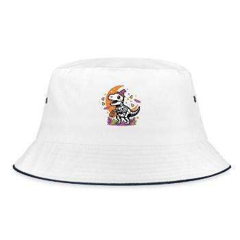 Skelett-Dinosaurier hält Kürbiskorb Halloween - Bucket Hat - Weiß/Navy - Vorne