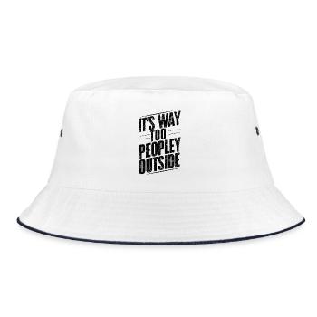 Draußen ist es viel zu voll, lustiges Introvertierten-Zitat - Bucket Hat - Weiß/Navy - Vorne