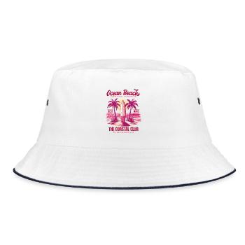 Ocean Beach Surfen Sommer Strand Retro Vintage - Bucket Hat - Weiß/Navy - Vorne