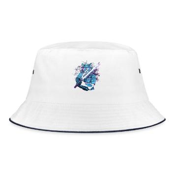 Cyberpunk Samurai Katze Mit Energie Katana - Bucket Hat - Weiß/Navy - Vorne