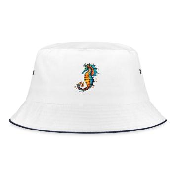 Bunter Seepferdchen-Wirbel - Bucket Hat - Weiß/Navy - Vorne