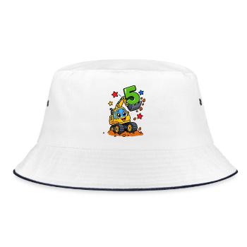 Bagger 5 Geburtstag Motiv - Bucket Hat - Weiß/Navy - Vorne