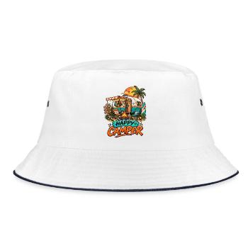 Camping Happy Camper Wohnwagen Reisemobil Urlaub - Bucket Hat - Weiß/Navy - Vorne