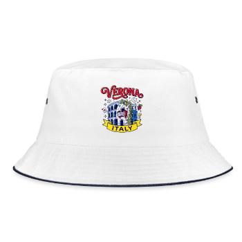 Vintage Verona Italy Travel Typography Aug - Bucket Hat - Weiß/Navy - Vorne