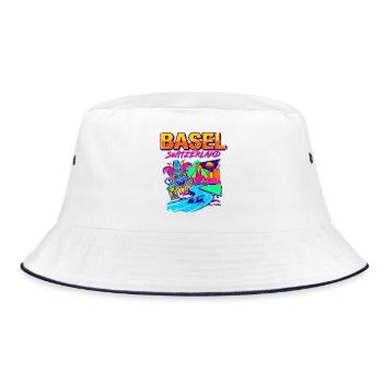 Basel Switzerland Retro Carnival Landscape Aug - Bucket Hat - Weiß/Navy - Vorne