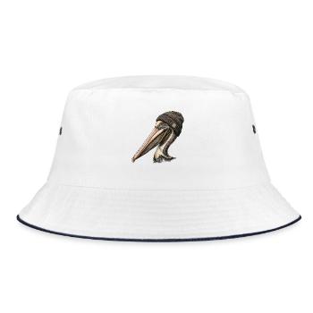 Pelikan mit Mütze - Bucket Hat - Weiß/Navy - Vorne