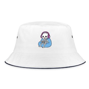 Niedliche Kawaii-Skelett-Videospieler-Videospieler-Gaming-Halloween - Bucket Hat - Weiß/Navy - Vorne