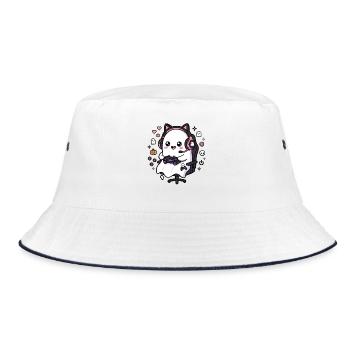 Niedliches Kawaii-Gamer-Geister-Videospiel-Ästhetik-Geschenk - Bucket Hat - Weiß/Navy - Vorne