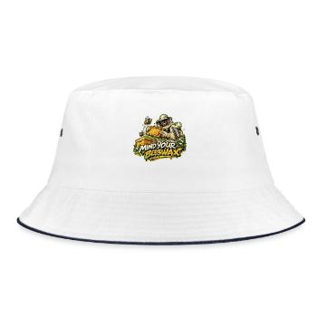 Imkerheld: Mind Your Beeswax - Bucket Hat - Weiß/Navy - Vorne