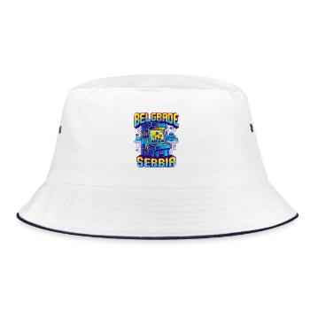 Retro Arcade Gamer Belgrade Serbia Skyline - Bucket Hat - Weiß/Navy - Vorne