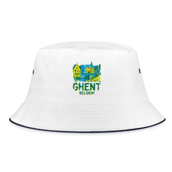 Vintage Illustrated Travel Poster Of Ghent Belgium - Bucket Hat - Weiß/Navy - Vorne