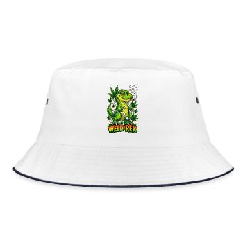 Weed-Rex Smoking Joint Cannabis Dinosaur Design - Bucket Hat - Weiß/Navy - Vorne