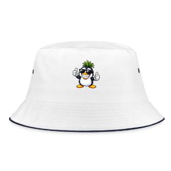 Cooler Pinguin mit Ananas Frisur - Bucket Hat - Weiß/Navy - Vorne