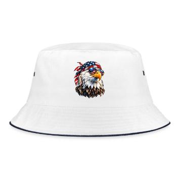 Amerikanischer Weißkopfseeadler – USA Freedom & Patriotic Style - Bucket Hat - Weiß/Navy - Vorne