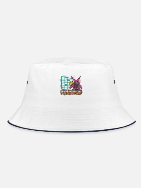 Spreadsheets by Day Bass by Night - Bucket Hat - Weiß/Navy