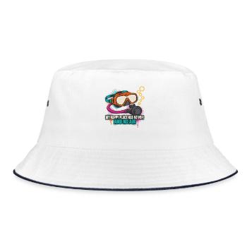 Taucherwitz: Kein WLAN, kein Luft - Bucket Hat - Weiß/Navy - Vorne