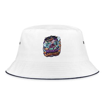 Süße Anime-Hexe auf Halloween-Besen - Bucket Hat - Weiß/Navy - Vorne