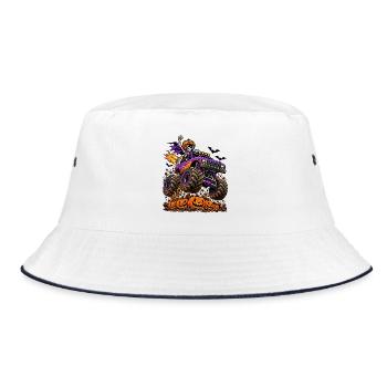 Skelett im Monstertruck: Halloween-Power - Bucket Hat - Weiß/Navy - Vorne