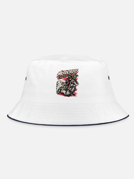 Wildes Motocross: Fahrer am Rand - Bucket Hat - Weiß/Navy