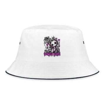 Patchwork-Katzchen für starke Nerven - Bucket Hat - Weiß/Navy - Vorne