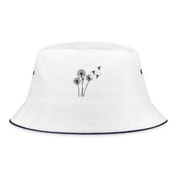 Schmetterlingdesign Pusteblumen Wiese Herzen Feen - Bucket Hat - Weiß/Navy - Vorne