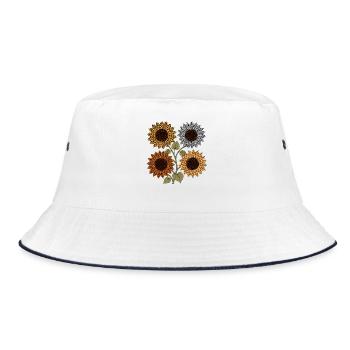 Boho Safari Sunflowers Leopard Zebra Tiger Giraffe - Bucket Hat - Weiß/Navy - Vorne