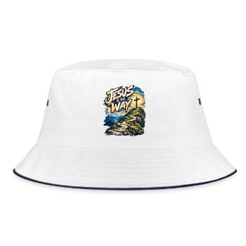 Jesus ist der Weg – Kreuzpfad - Bucket Hat - Weiß/Navy - Vorne