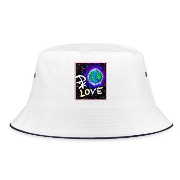 Kosmische Liebe und Pax Christi Neon-Print - Bucket Hat - Weiß/Navy - Vorne