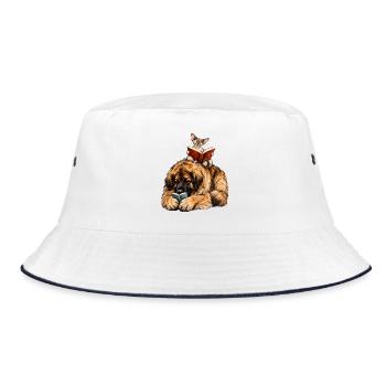 Leonberger & Devon Rex beim Lesen – Bücherfans - Bucket Hat - Weiß/Navy - Vorne
