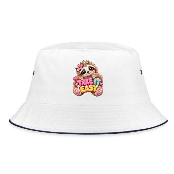 Faultier Relax Blumen - Bucket Hat - Weiß/Navy - Vorne
