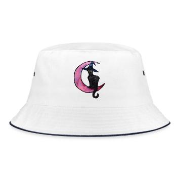 Mondbeschienene Hexenkatze auf dem Mondsichel - Bucket Hat - Weiß/Navy - Vorne