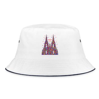 Kölner Dom mit Konfetti Karneval Fasching Köln - Bucket Hat - Weiß/Navy - Vorne