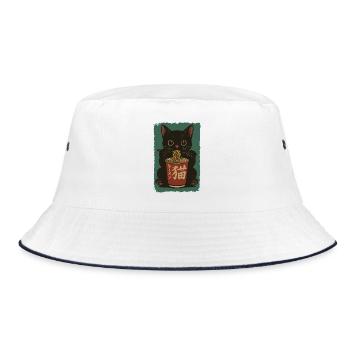 Schwarze Katze Cup Noodles Ramen Retro - Bucket Hat - Weiß/Navy - Vorne