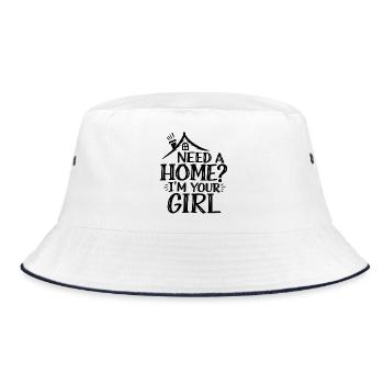 Suchen Sie eine Immobilienmaklerin, eine Maklerin, eine Maklerin - Bucket Hat - Weiß/Navy - Vorne
