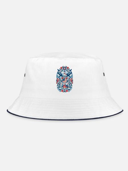 USA | Neuengland, Leuchtturm & Meer - Bucket Hat - Weiß/Navy