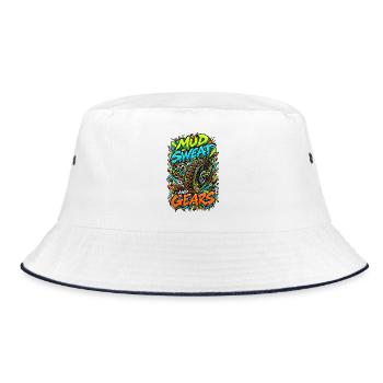 Mud Sweat and Gears Motocross Illustration - Bucket Hat - Weiß/Navy - Vorne