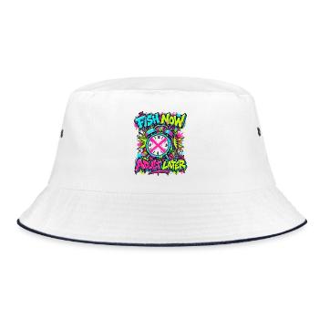Fisch Jetzt, Adult Later Neon Graffiti - Bucket Hat - Weiß/Navy - Vorne