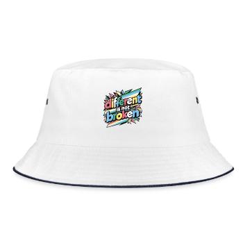 Anders ist nicht kaputt | Zitat von Disability Pride - Bucket Hat - Weiß/Navy - Vorne