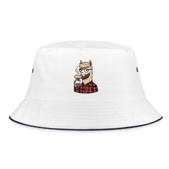 Kaffee Alpaka - Bucket Hat - Weiß/Navy - Vorne