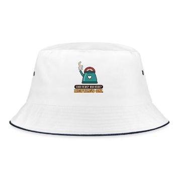Gute Nachrichten? Schlechte Nachrichten? Der Wasserkocher steht an. - Bucket Hat - Weiß/Navy - Vorne