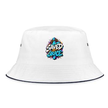 SAVED BY GRACE Graffiti Cross - Bucket Hat - Weiß/Navy - Vorne