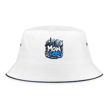 MOIN LAN! – Hamburg Streetwear - Bucket Hat - Weiß/Navy - Vorne