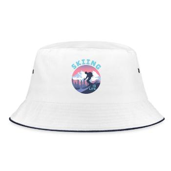 Skifahren Ist Leben Wintersport Retro Silhouette - Bucket Hat - Weiß/Navy - Vorne