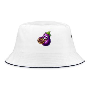 Aubergine Süß Cartoon Keks Nachtisch - Bucket Hat - Weiß/Navy - Vorne