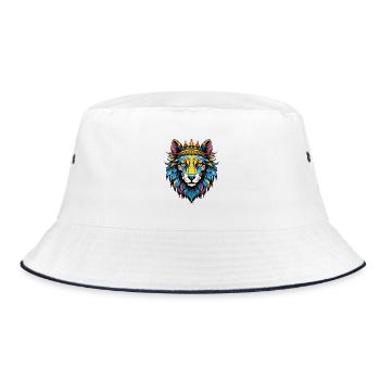 Wolf mit Krone - Bucket Hat - Weiß/Navy - Vorne