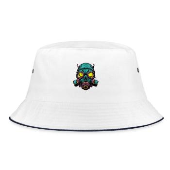 Neon Gasmaske Kopfdesign - Bucket Hat - Weiß/Navy - Vorne